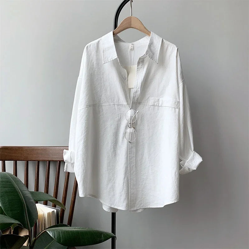 Minimalist Loose-Fit White Blouses for Women with Turn-Down Collar - Spring/Summer 2020 Collection
