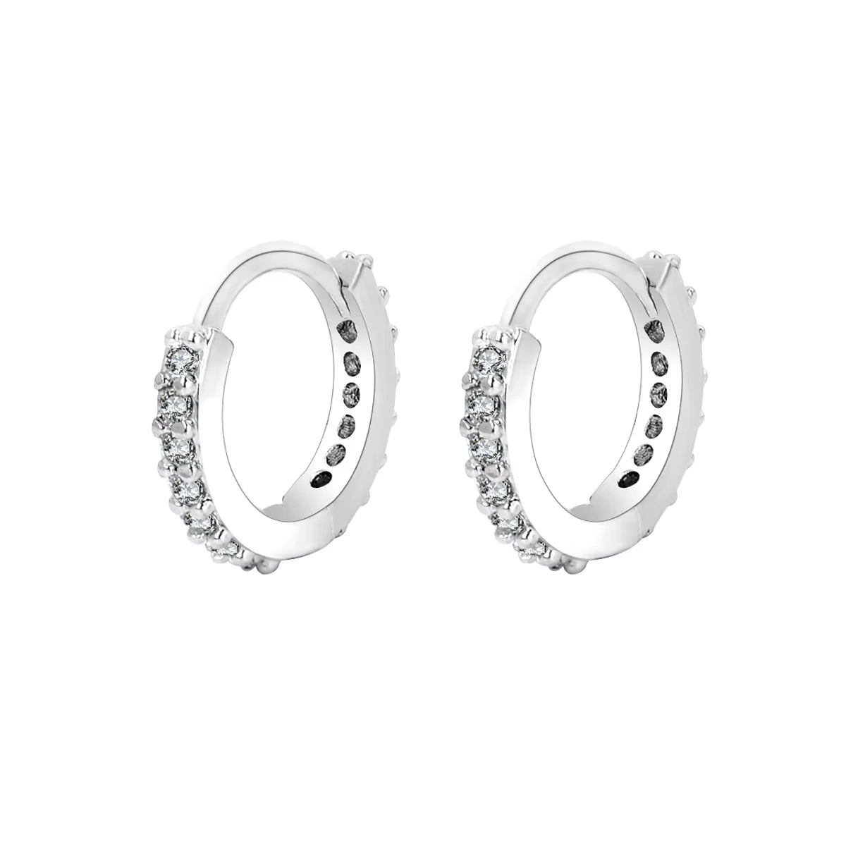 Stainless Steel Minimalist Hoop Earrings with Crystal Zirconia - Small Huggie Earrings for Helix and Tragus Piercings