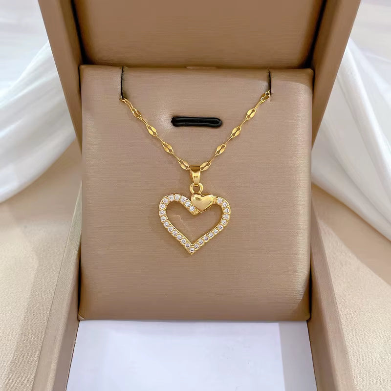 Elegant Gold-Plated Stainless Steel Heart Necklace with Zirconia for Women and Girls - Ideal for Parties, Birthdays, and Everyday Wear