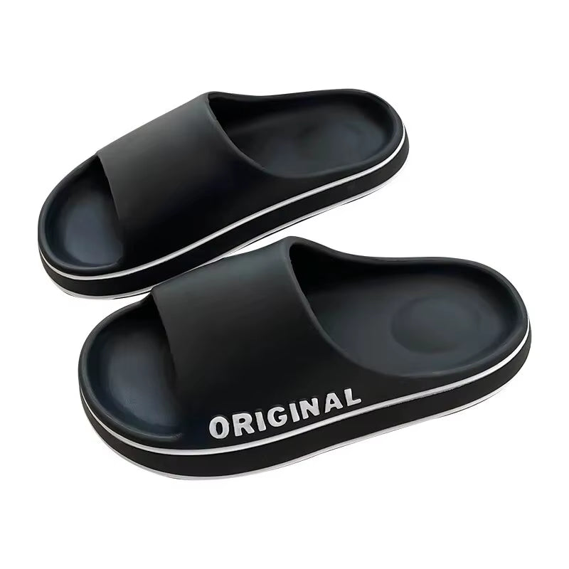 Women’s and Men’s Solid Color Thick Sole Anti-Slip Beach Slides and Indoor Bathroom Sandals