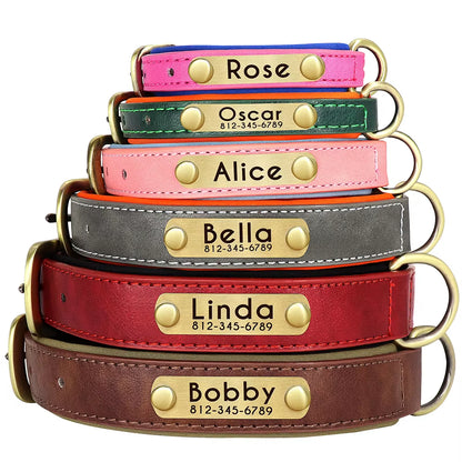 Personalized PU Leather Dog Collar with Soft Padding and Free Engraving for Small, Medium, and Large Dogs - Adjustable Fit