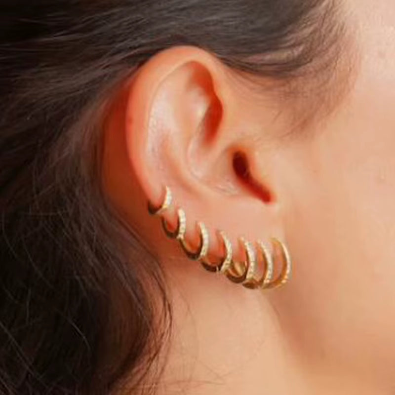 Stainless Steel Minimalist Hoop Earrings with Crystal Zirconia - Small Huggie Earrings for Helix and Tragus Piercings