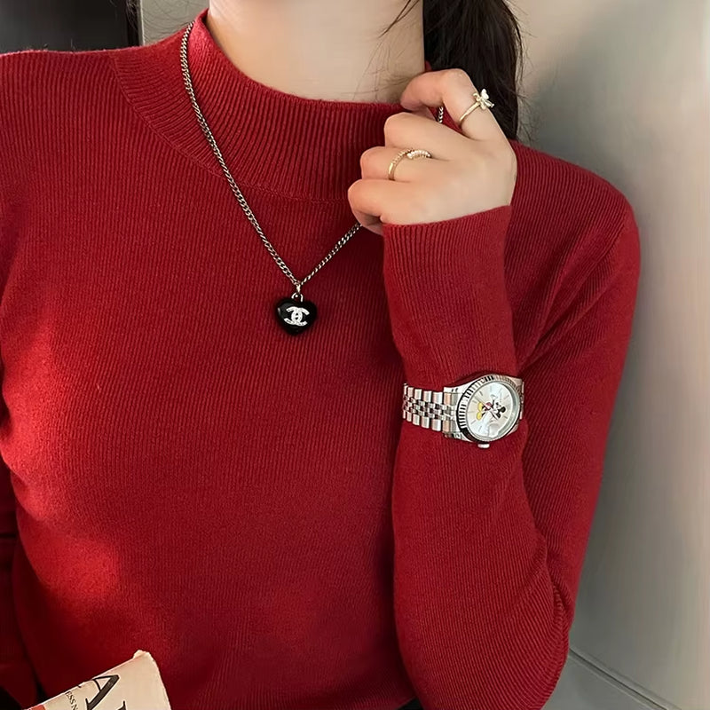 Women's Fashion Turtleneck Sweater 2026 - Stretch Knit Pullover with Long Sleeves