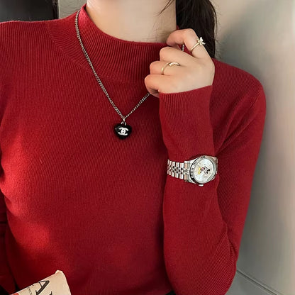 Women's Fashion Turtleneck Sweater 2026 - Stretch Knit Pullover with Long Sleeves