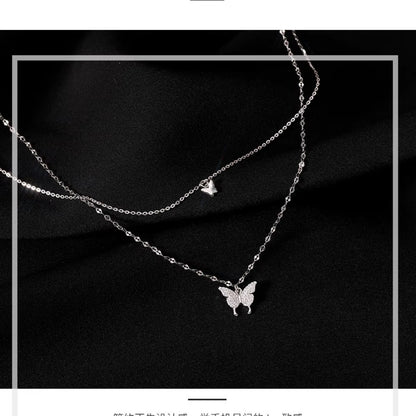 Exquisite Double Layer Butterfly Necklace for Women - Elegant Clavicle Chain Jewelry Gift