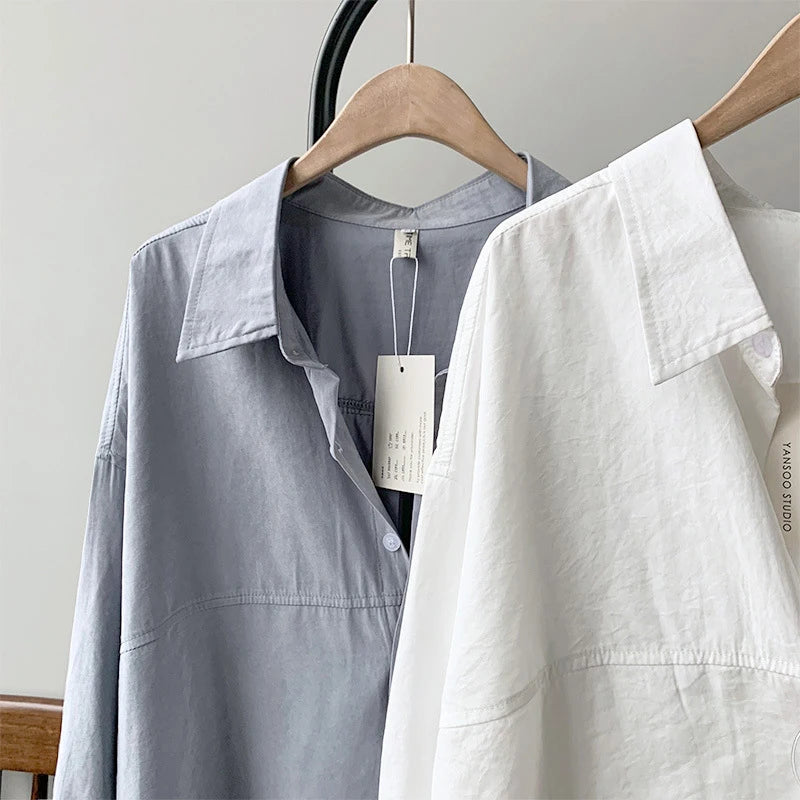 Minimalist Loose-Fit White Blouses for Women with Turn-Down Collar - Spring/Summer 2020 Collection