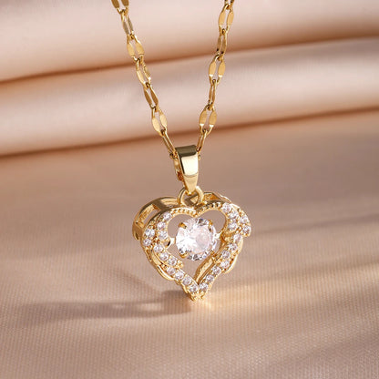Elegant Gold-Plated Stainless Steel Heart Necklace with Zirconia for Women and Girls - Ideal for Parties, Birthdays, and Everyday Wear