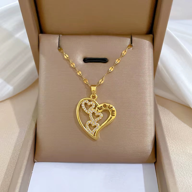 Elegant Gold-Plated Stainless Steel Heart Necklace with Zirconia for Women and Girls - Ideal for Parties, Birthdays, and Everyday Wear