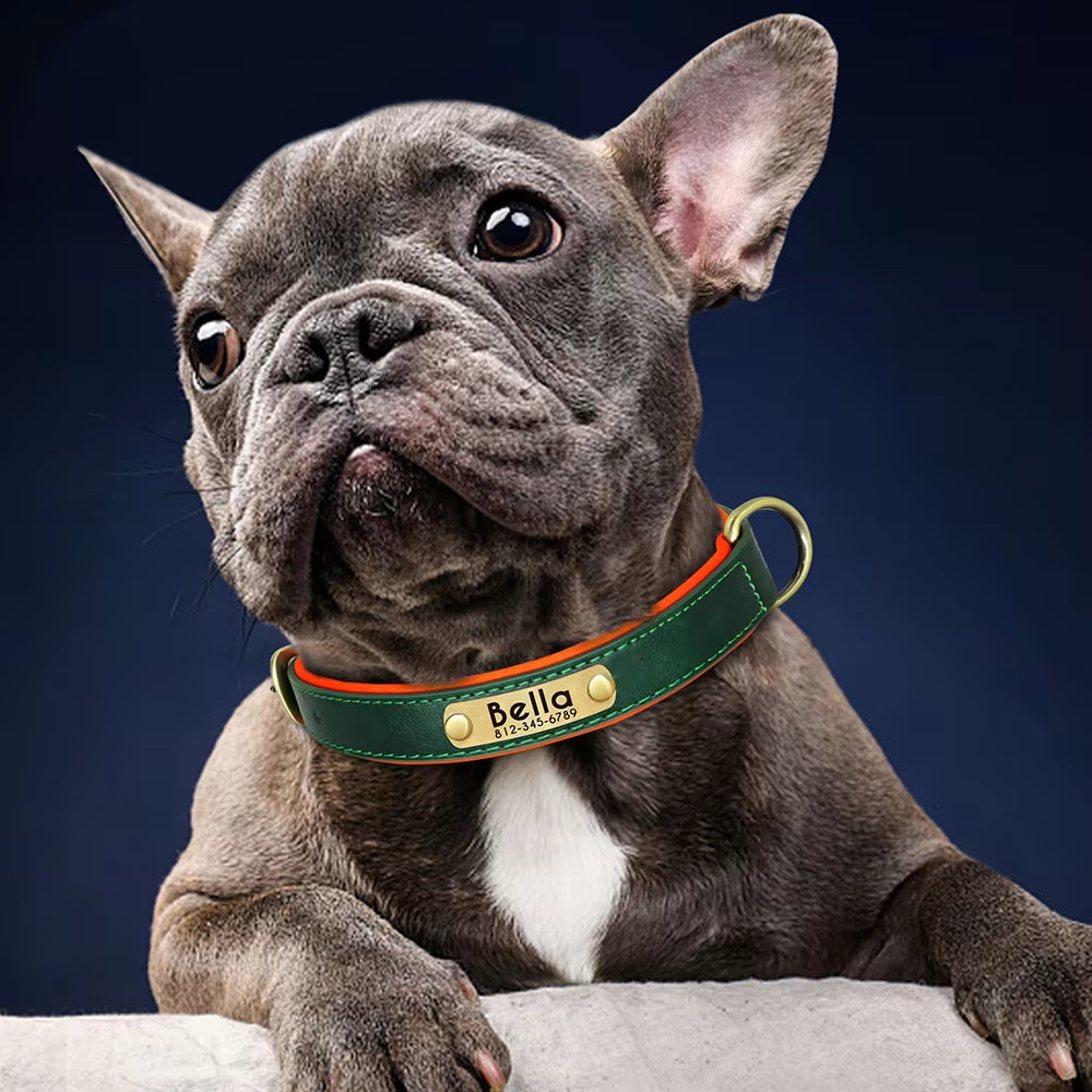 Personalized PU Leather Dog Collar with Soft Padding and Free Engraving for Small, Medium, and Large Dogs - Adjustable Fit