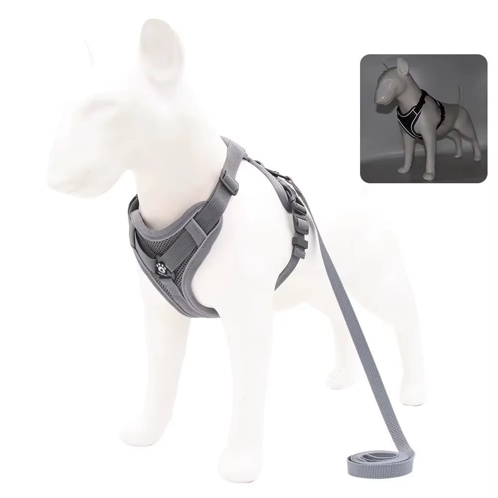 Adjustable No-Pull Dog Harness with 1.5M Traction Leash Set - Reflective, Breathable Vest for Dogs, Puppies, and Cats