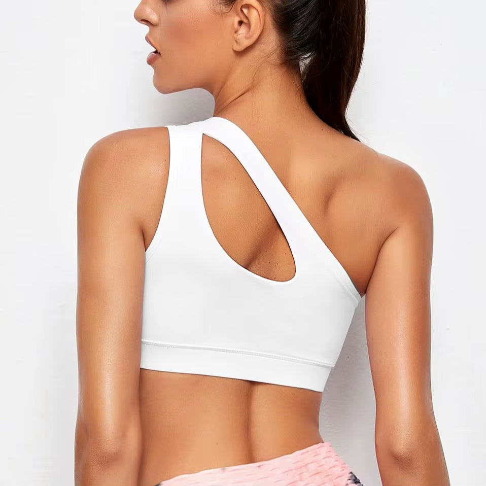 One Shoulder Push-Up Sports Bra for Women - Shockproof Yoga and Running Vest in Black and White