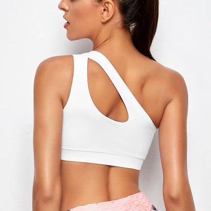 One Shoulder Push-Up Sports Bra for Women - Shockproof Yoga and Running Vest in Black and White