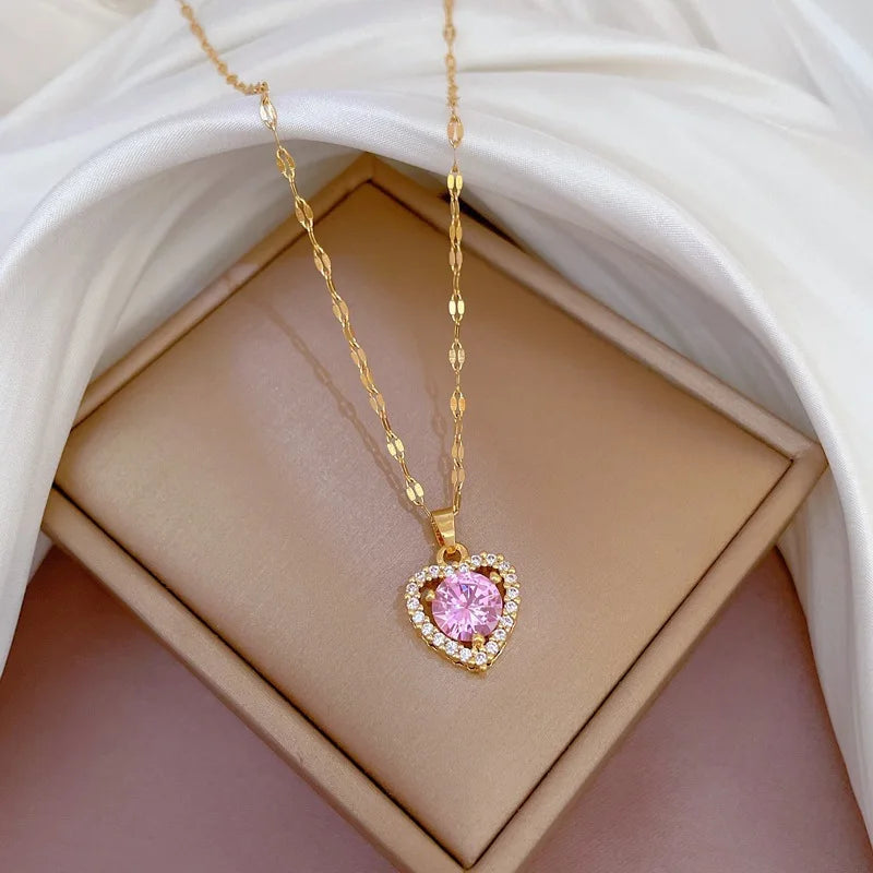 Elegant Gold-Plated Stainless Steel Heart Necklace with Zirconia for Women and Girls - Ideal for Parties, Birthdays, and Everyday Wear