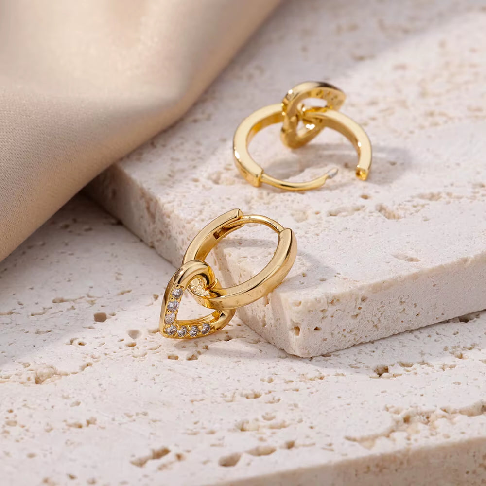Hollow Zircon Heart Earrings for Women in Gold-Plated Stainless Steel - Elegant Wedding Couple Jewelry Gift with Free Shipping
