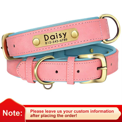 Personalized PU Leather Dog Collar with Soft Padding and Free Engraving for Small, Medium, and Large Dogs - Adjustable Fit