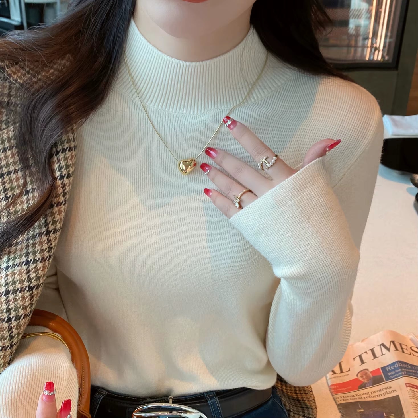Women's Fashion Turtleneck Sweater 2026 - Stretch Knit Pullover with Long Sleeves