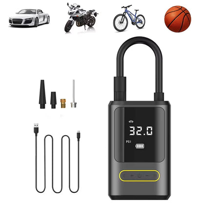 Wireless Electric Air Compressor for Tires - Multi-Purpose Inflator for Motorcycles, Bicycles, Boats, and Sports Equipment
