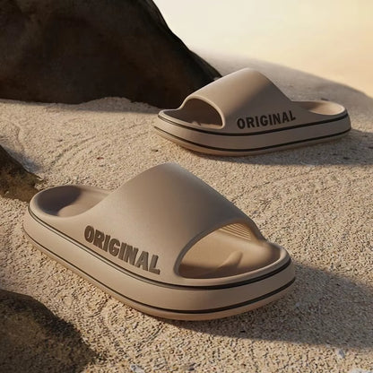 Women’s and Men’s Solid Color Thick Sole Anti-Slip Beach Slides and Indoor Bathroom Sandals