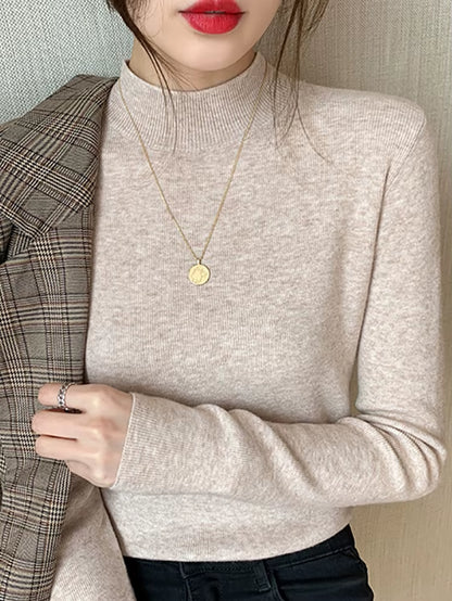 Women's Fashion Turtleneck Sweater 2026 - Stretch Knit Pullover with Long Sleeves