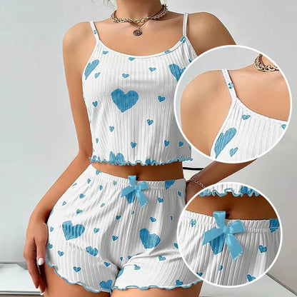 Women's 2-Piece Pajama Set - Soft and Breathable Casual Sleepwear with Love Print in White, Available in S, M, L