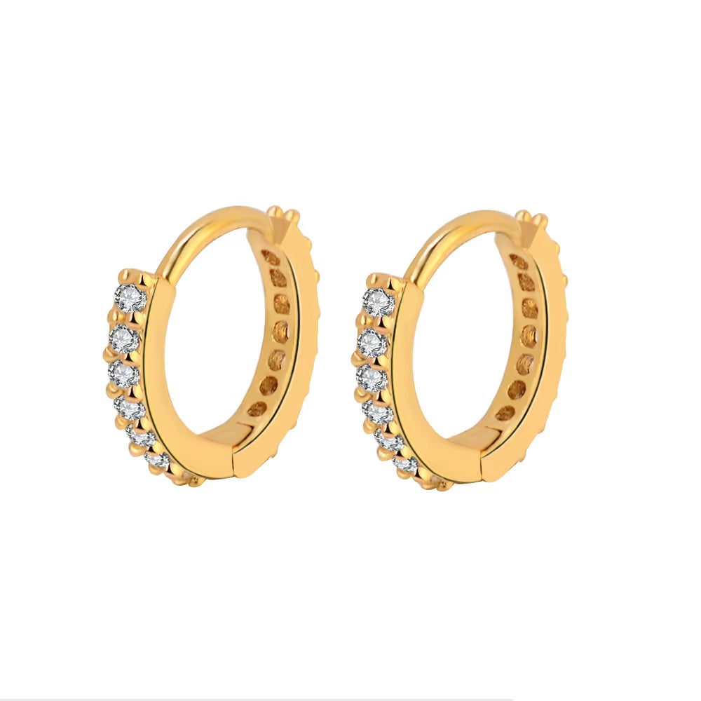 Stainless Steel Minimalist Hoop Earrings with Crystal Zirconia - Small Huggie Earrings for Helix and Tragus Piercings