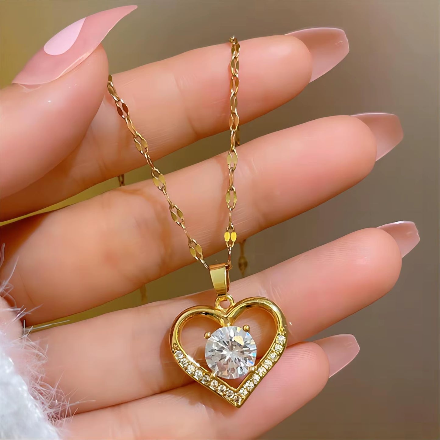 Elegant Gold-Plated Stainless Steel Heart Necklace with Zirconia for Women and Girls - Ideal for Parties, Birthdays, and Everyday Wear