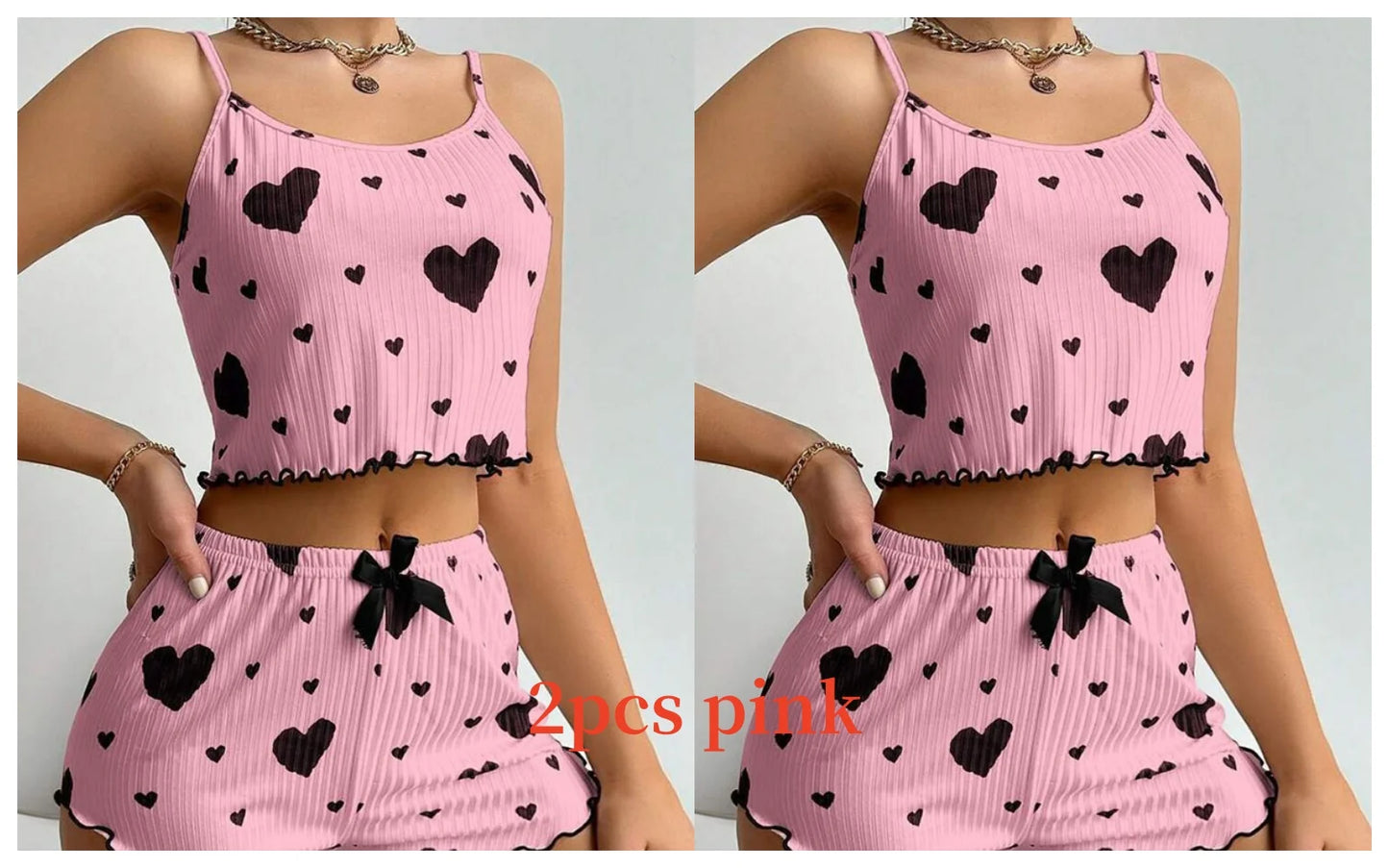 Women's 2-Piece Pajama Set - Soft and Breathable Casual Sleepwear with Love Print in White, Available in S, M, L