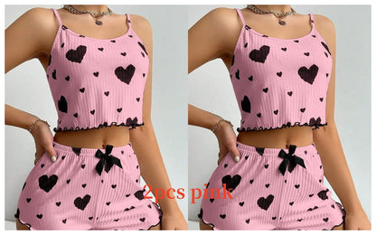 Women's 2-Piece Pajama Set - Soft and Breathable Casual Sleepwear with Love Print in White, Available in S, M, L