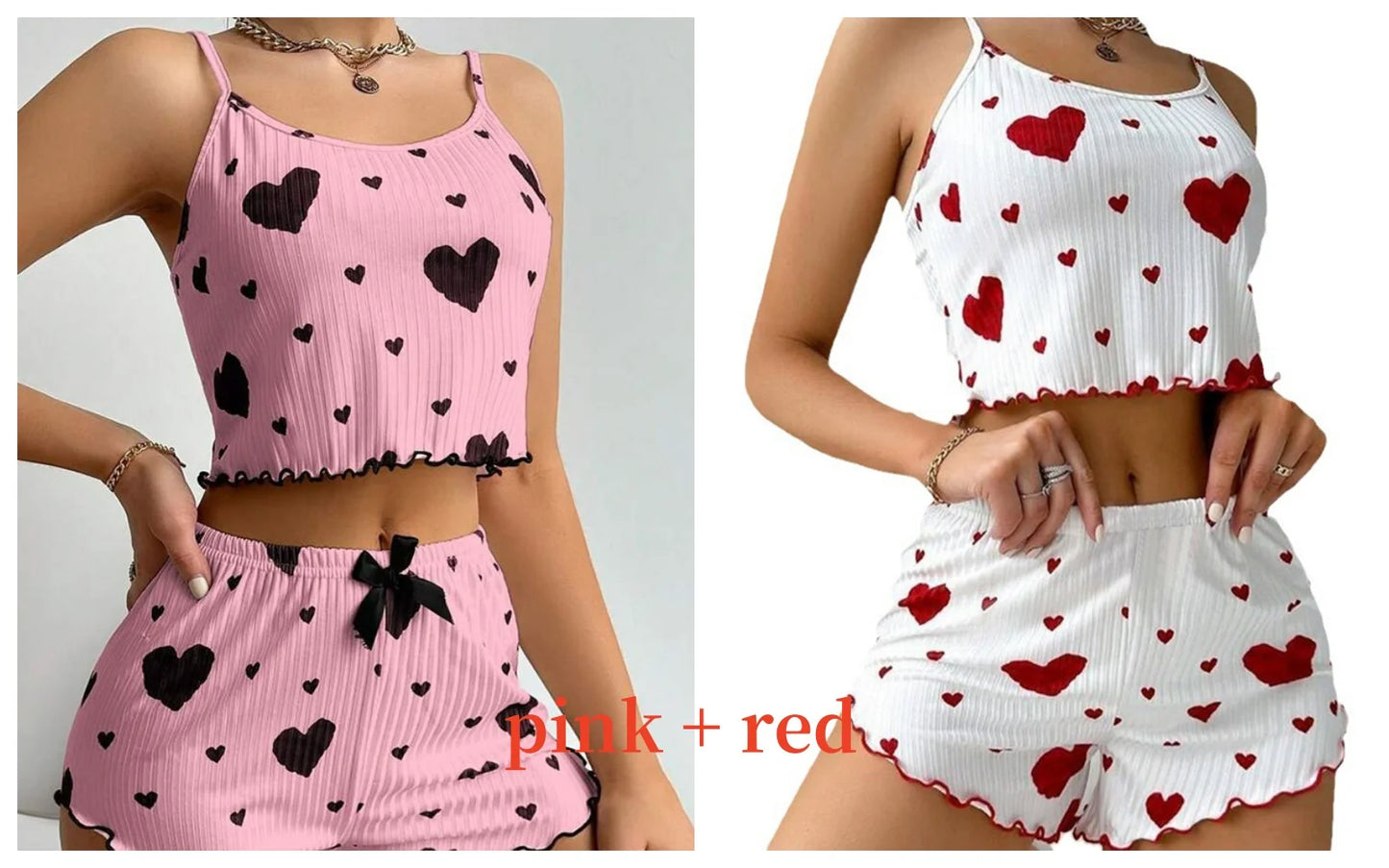 Women's 2-Piece Pajama Set - Soft and Breathable Casual Sleepwear with Love Print in White, Available in S, M, L