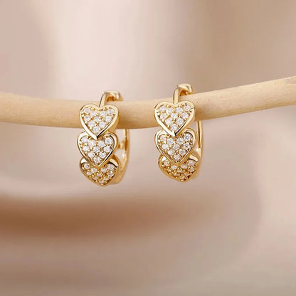 Hollow Zircon Heart Earrings for Women in Gold-Plated Stainless Steel - Elegant Wedding Couple Jewelry Gift with Free Shipping