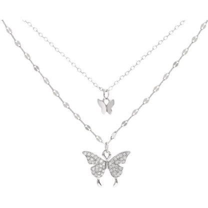 Exquisite Double Layer Butterfly Necklace for Women - Elegant Clavicle Chain Jewelry Gift