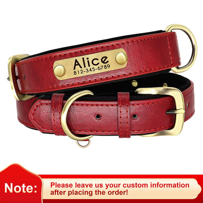 Personalized PU Leather Dog Collar with Soft Padding and Free Engraving for Small, Medium, and Large Dogs - Adjustable Fit