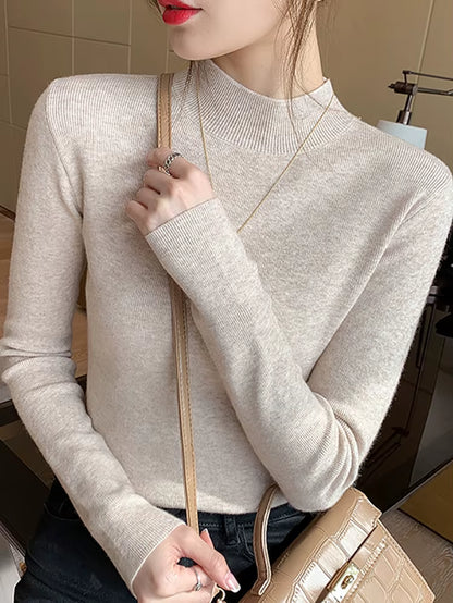 Women's Fashion Turtleneck Sweater 2026 - Stretch Knit Pullover with Long Sleeves