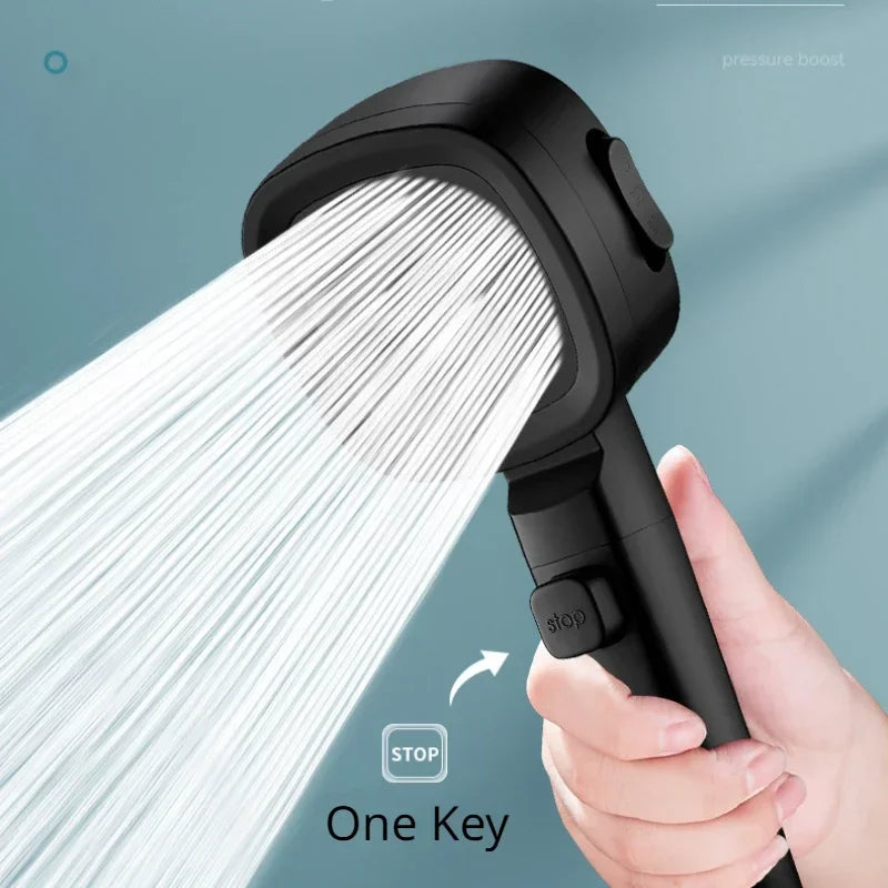 High-Pressure Water-Saving Shower Head with Three Adjustable Modes and One-Key Stop Function for Enhanced Bathroom Experience