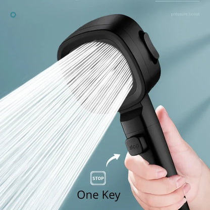 High-Pressure Water-Saving Shower Head with Three Adjustable Modes and One-Key Stop Function for Enhanced Bathroom Experience