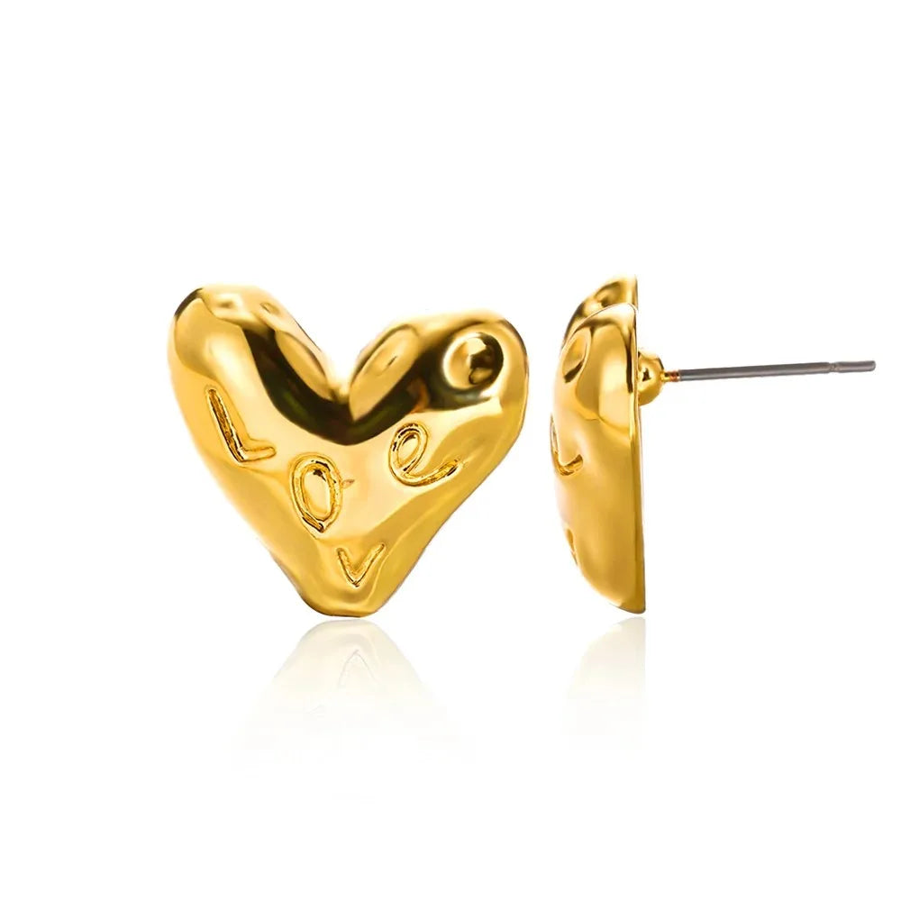 Hollow Zircon Heart Earrings for Women in Gold-Plated Stainless Steel - Elegant Wedding Couple Jewelry Gift with Free Shipping