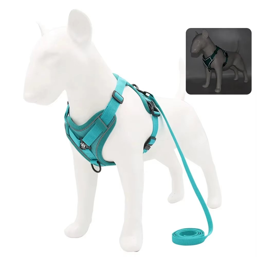 Adjustable No-Pull Dog Harness with 1.5M Traction Leash Set - Reflective, Breathable Vest for Dogs, Puppies, and Cats