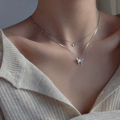 Exquisite Double Layer Butterfly Necklace for Women - Elegant Clavicle Chain Jewelry Gift