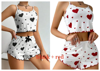 Women's 2-Piece Pajama Set - Soft and Breathable Casual Sleepwear with Love Print in White, Available in S, M, L