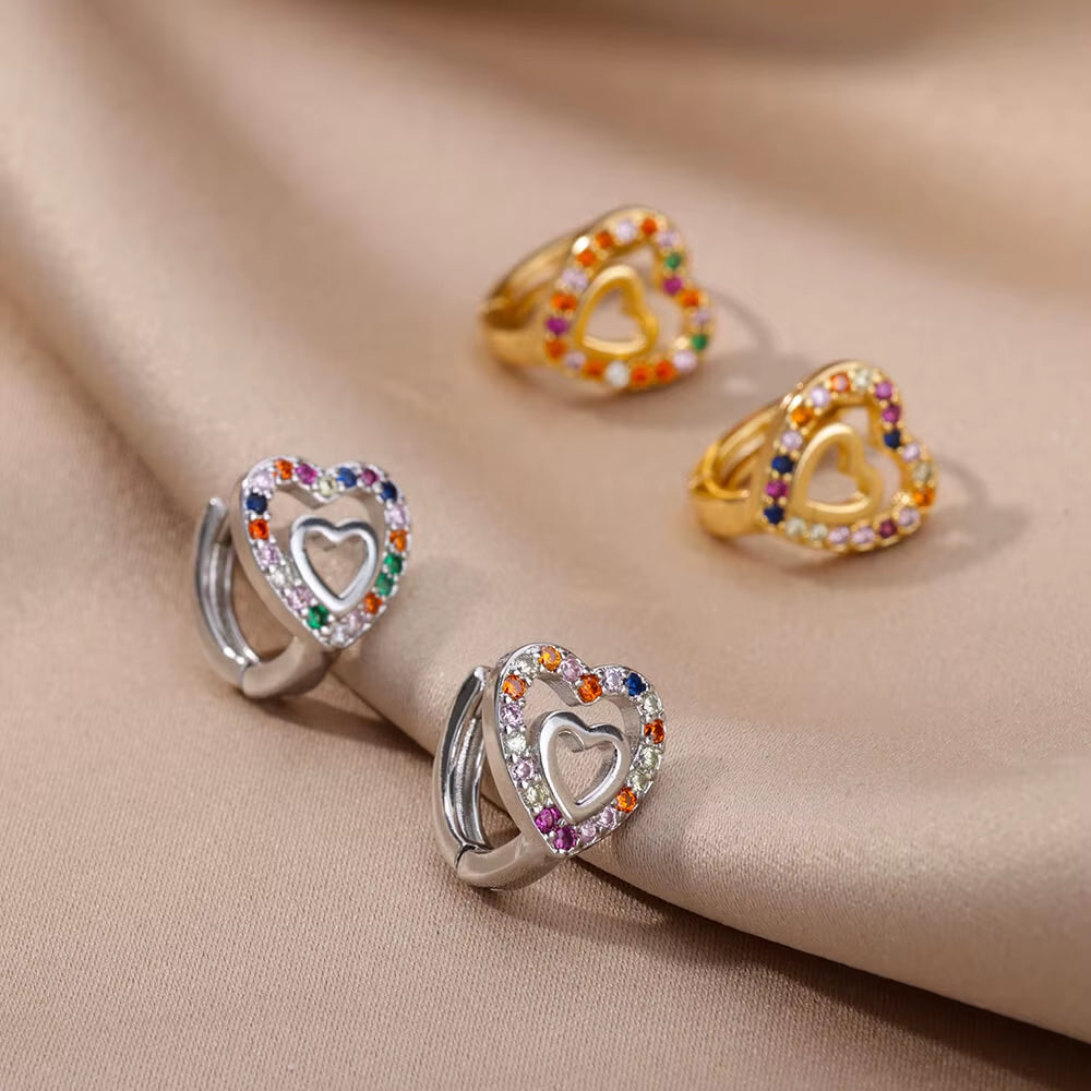 Hollow Zircon Heart Earrings for Women in Gold-Plated Stainless Steel - Elegant Wedding Couple Jewelry Gift with Free Shipping