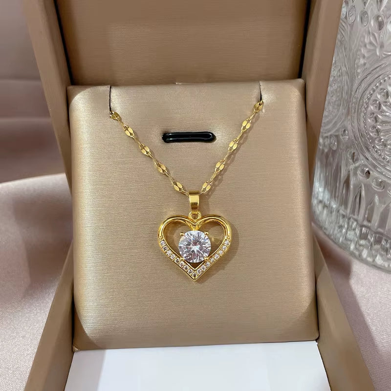 Elegant Gold-Plated Stainless Steel Heart Necklace with Zirconia for Women and Girls - Ideal for Parties, Birthdays, and Everyday Wear