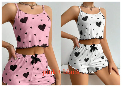 Women's 2-Piece Pajama Set - Soft and Breathable Casual Sleepwear with Love Print in White, Available in S, M, L