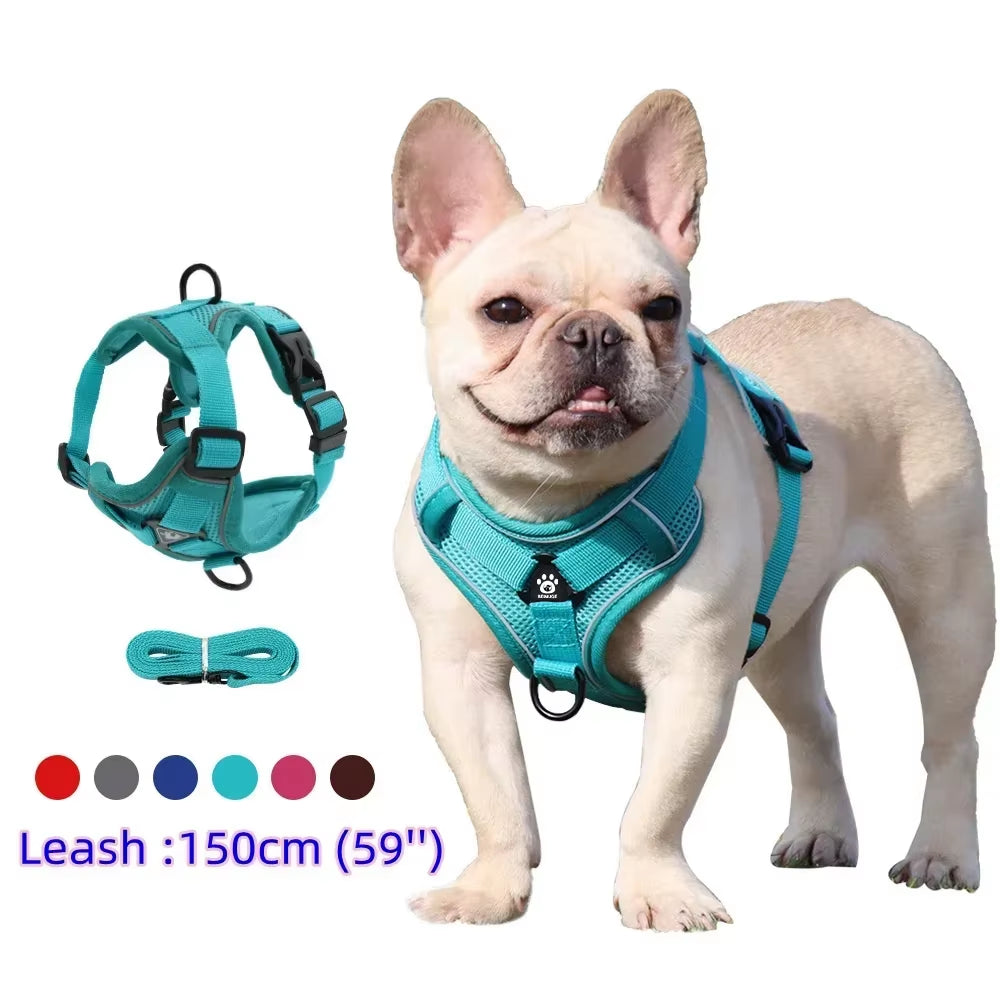 Adjustable No-Pull Dog Harness with 1.5M Traction Leash Set - Reflective, Breathable Vest for Dogs, Puppies, and Cats