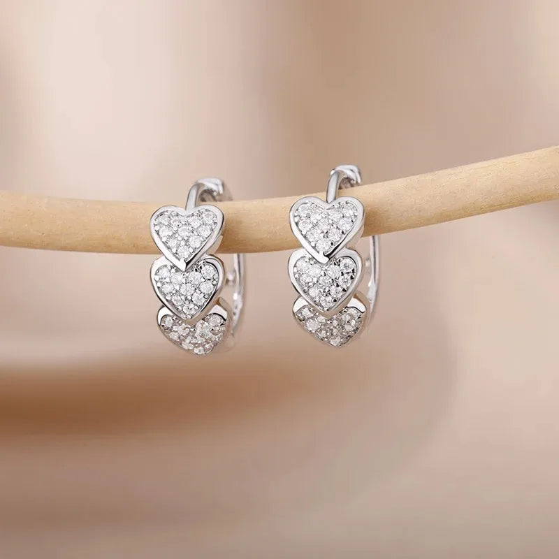 Hollow Zircon Heart Earrings for Women in Gold-Plated Stainless Steel - Elegant Wedding Couple Jewelry Gift with Free Shipping