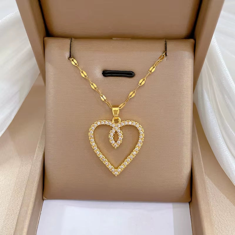 Elegant Gold-Plated Stainless Steel Heart Necklace with Zirconia for Women and Girls - Ideal for Parties, Birthdays, and Everyday Wear