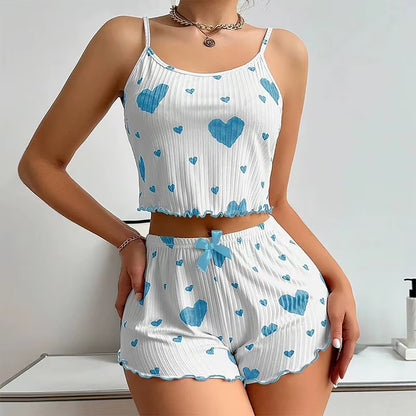 Women's 2-Piece Pajama Set - Soft and Breathable Casual Sleepwear with Love Print in White, Available in S, M, L