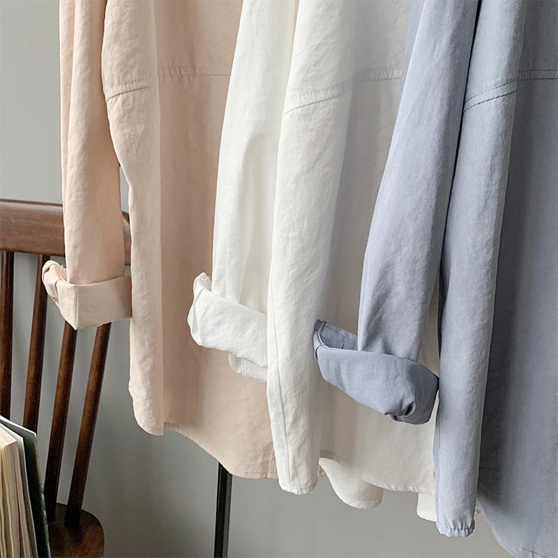 Minimalist Loose-Fit White Blouses for Women with Turn-Down Collar - Spring/Summer 2020 Collection