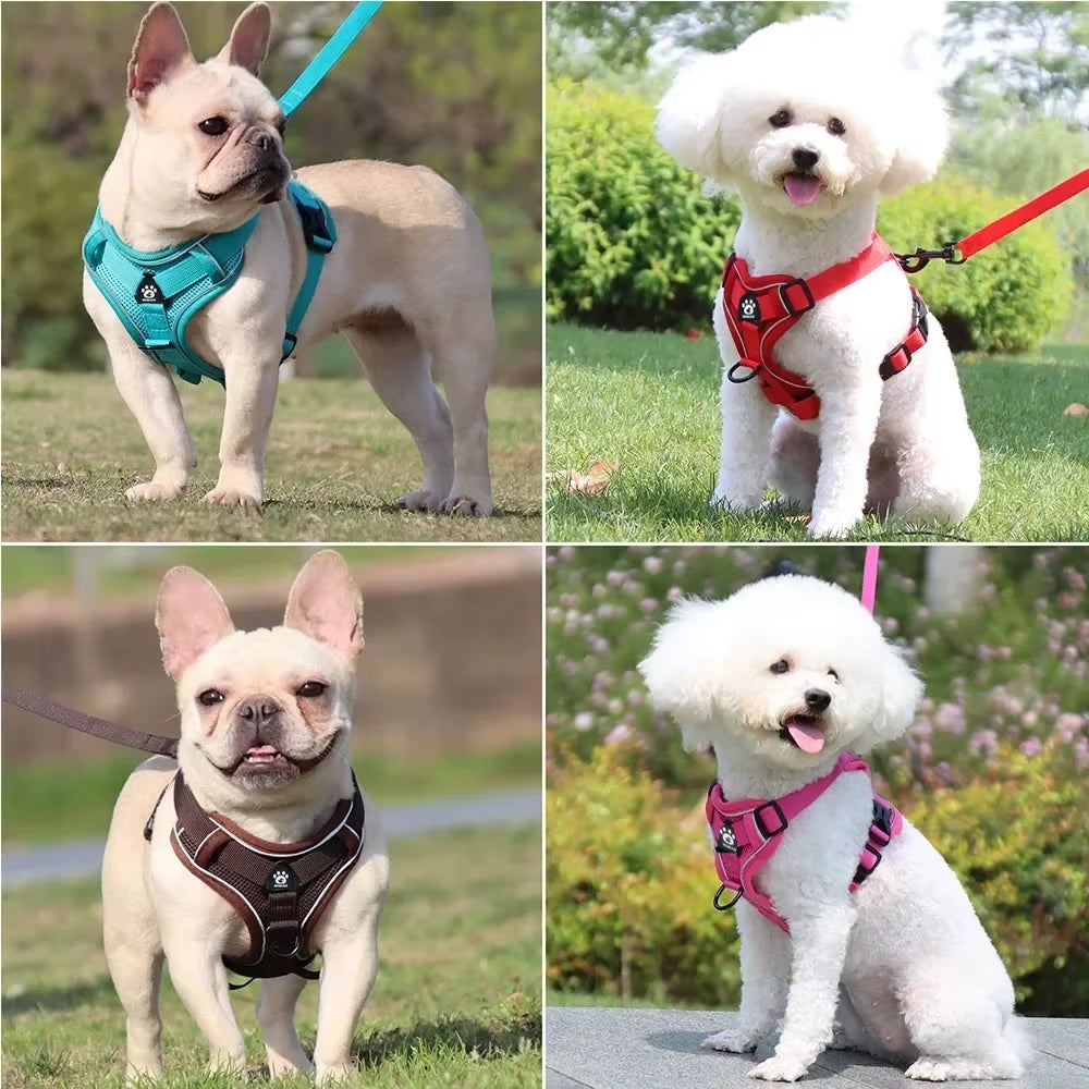 Adjustable No-Pull Dog Harness with 1.5M Traction Leash Set - Reflective, Breathable Vest for Dogs, Puppies, and Cats