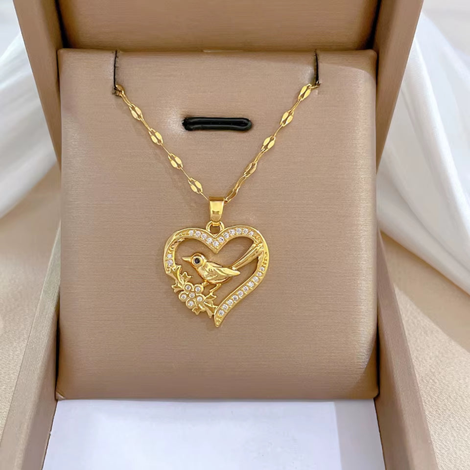 Elegant Gold-Plated Stainless Steel Heart Necklace with Zirconia for Women and Girls - Ideal for Parties, Birthdays, and Everyday Wear