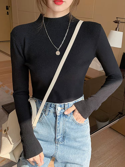 Women's Fashion Turtleneck Sweater 2026 - Stretch Knit Pullover with Long Sleeves